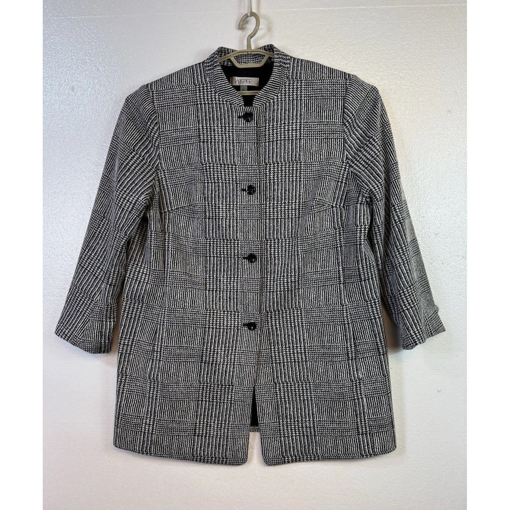 Kasper Houndstooth Plaid Blazer Dress Coat Womens 18W‎ Black White Career Church